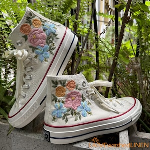 Custom Converse Chuck Taylor Embroidered Garden Flowers Convese Shoes/ Embroidered Converse Custom Wedding Flowers