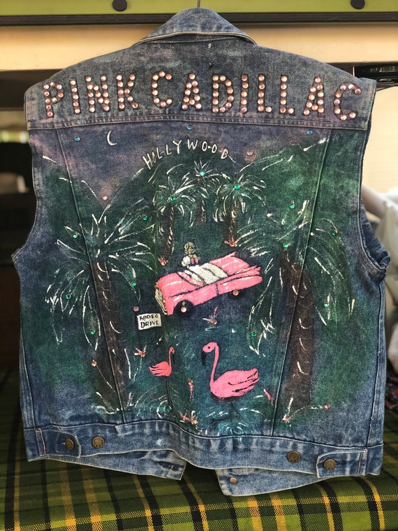 Handmade bedazzled PINK CADILLAC Hollywood denim