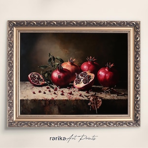 Pomegranate Oil Painting | Vintage Printable Wall Art | Rustic Kitchen Decor | Dark Academia Still Life Kitchen Print | Farmhouse Aesthetic