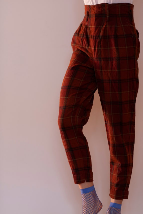 High waist checkered retro pants