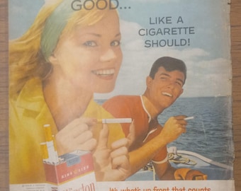 1962 Winston Cigarettes Man Blond Woman smoking Sailboat Vintage Boating Ad Advertisment
