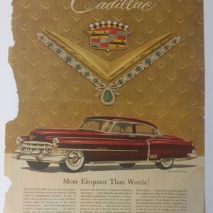 Original Cadillac-halsband från 1953 med diamanter, annons som visar vintage, originalannons i tidningen, fri frakt