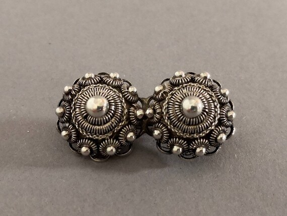 1900s Silver Dutch Button Brooch - Antique