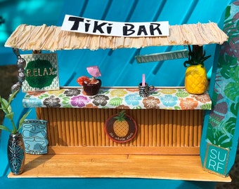 Tiki Bar Craft Kit- Handmade- Hawaiian Luau Party Decor- Unique Gift for any Occasion- Tropical Decor