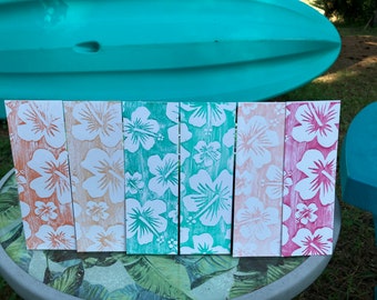 Handmade Hibiscus Bookmarks- Hand Block Printed- Double Sided Print- Heavy Duty Cardstock- Beautiful Hawaiian Hibiscus Artwork Bookmarks