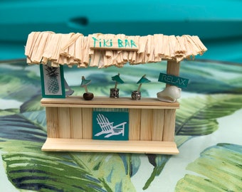 Bamboo Tiny Tiki Bar Craft Kit- 2 inches tall- Decorate both sides- Miniature Scene- Awesome Cake Topper or Gift- Hawaiian Luau Party Decor