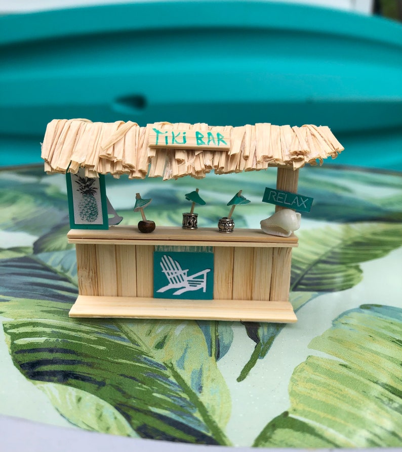 Bamboo Tiny Tiki Bar Craft Kit 2 inches tall Decorate both sides Miniature Scene Awesome Cake Topper or Gift Hawaiian Luau Party Decor image 1