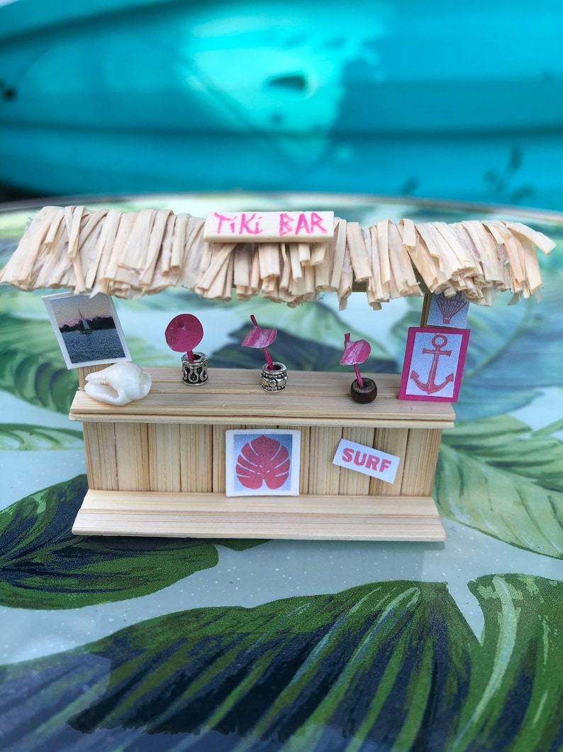 Bamboo Tiny Tiki Bar Craft Kit 2 inches tall Decorate both sides Miniature Scene Awesome Cake Topper or Gift Hawaiian Luau Party Decor image 3