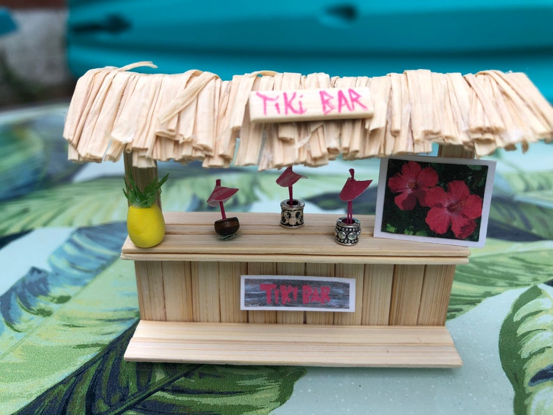 Bamboo Tiny Tiki Bar Craft Kit 2 inches tall Decorate both sides Miniature Scene Awesome Cake Topper or Gift Hawaiian Luau Party Decor image 4