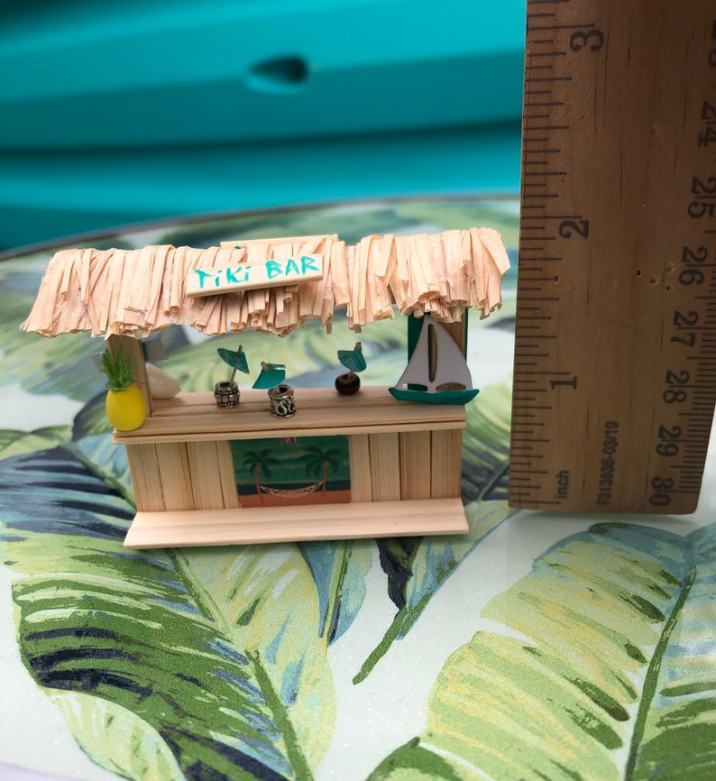 Bamboo Tiny Tiki Bar Craft Kit 2 inches tall Decorate both sides Miniature Scene Awesome Cake Topper or Gift Hawaiian Luau Party Decor image 2