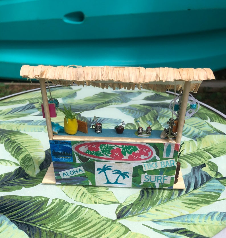 Tiki Bar 4 3/4 X 6 Inch Stand up Bamboo Tiki Bar Decorated on the Back Hawaiian Luau Decor Home