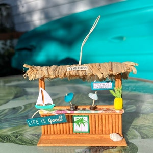 Tiny Tiki Bar Craft Kit Handmade Christmas Ornament-Miniature Scene-Free Standing Decor 2 in. Size Hawaiian Luau Cake Topper image 10