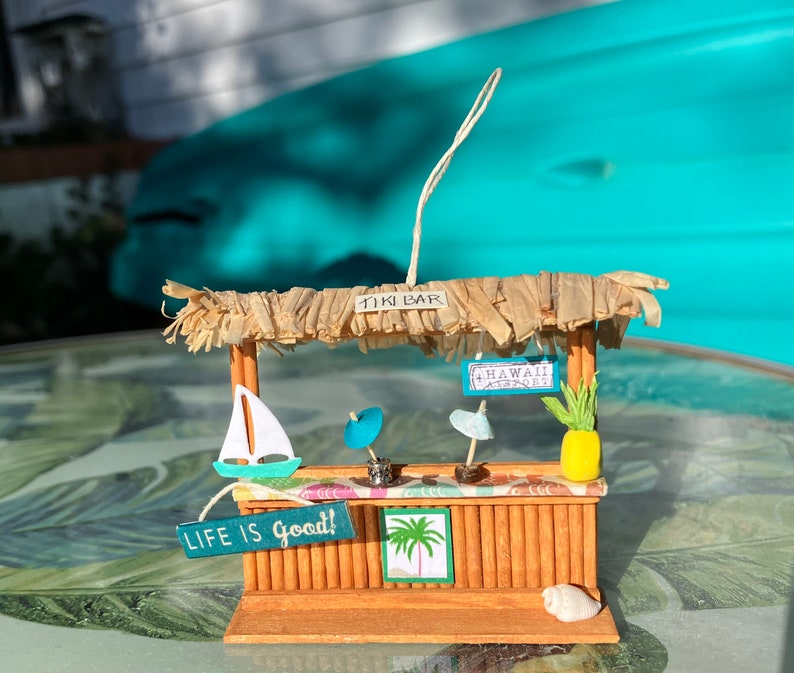 Tiny Tiki Bar Craft Kit Handmade Christmas Ornament-Miniature Scene-Free Standing Decor 2 in. Size Hawaiian Luau Cake Topper image 10