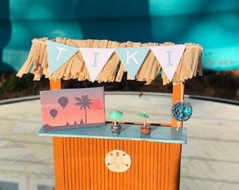 Mini Tiki Bar #4- High Times Tiki- Miniature Tiki Scene- 4 in. Tall- Handmade- Hawaiian Luau Party Decor- Cake Topper