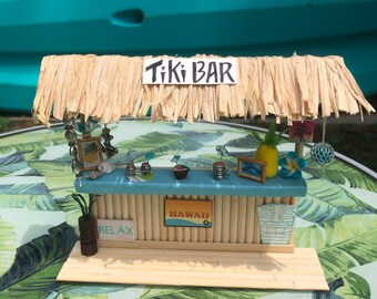 Tiki Bar 4 3/4 x 6 inch Stand Up Bamboo Tiki Bar- Decorated on the Back!- Hawaiian Luau Decor- Home Bar Decor- Tropical Fun!