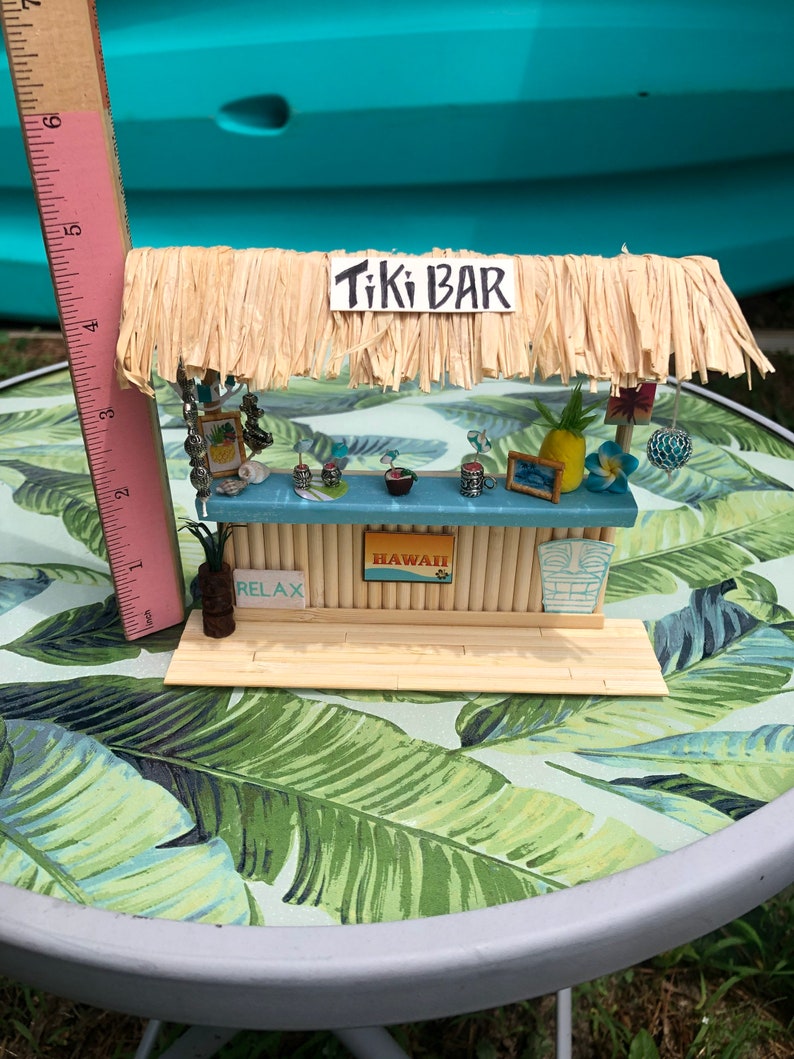 Tiki Bar 4 3/4 X 6 Inch Stand up Bamboo Tiki Bar Decorated on the Back Hawaiian Luau Decor Home