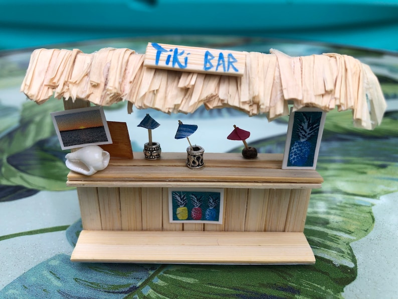 Bamboo Tiny Tiki Bar Craft Kit 2 inches tall Decorate both sides Miniature Scene Awesome Cake Topper or Gift Hawaiian Luau Party Decor image 6