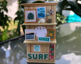 Bamboo Beach Shelf— Handmade—3 inch Beach- Tiki Decor— Miniature Scene— Tiki Bar Decor— Tropical Shelf— Dollhouse Furniture