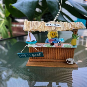 Tiny Tiki Bar Craft Kit Handmade Christmas Ornament-Miniature Scene-Free Standing Decor 2 in. Size Hawaiian Luau Cake Topper image 3