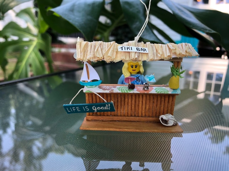 Tiny Tiki Bar Craft Kit Handmade Christmas Ornament-Miniature Scene-Free Standing Decor 2 in. Size Hawaiian Luau Cake Topper image 3