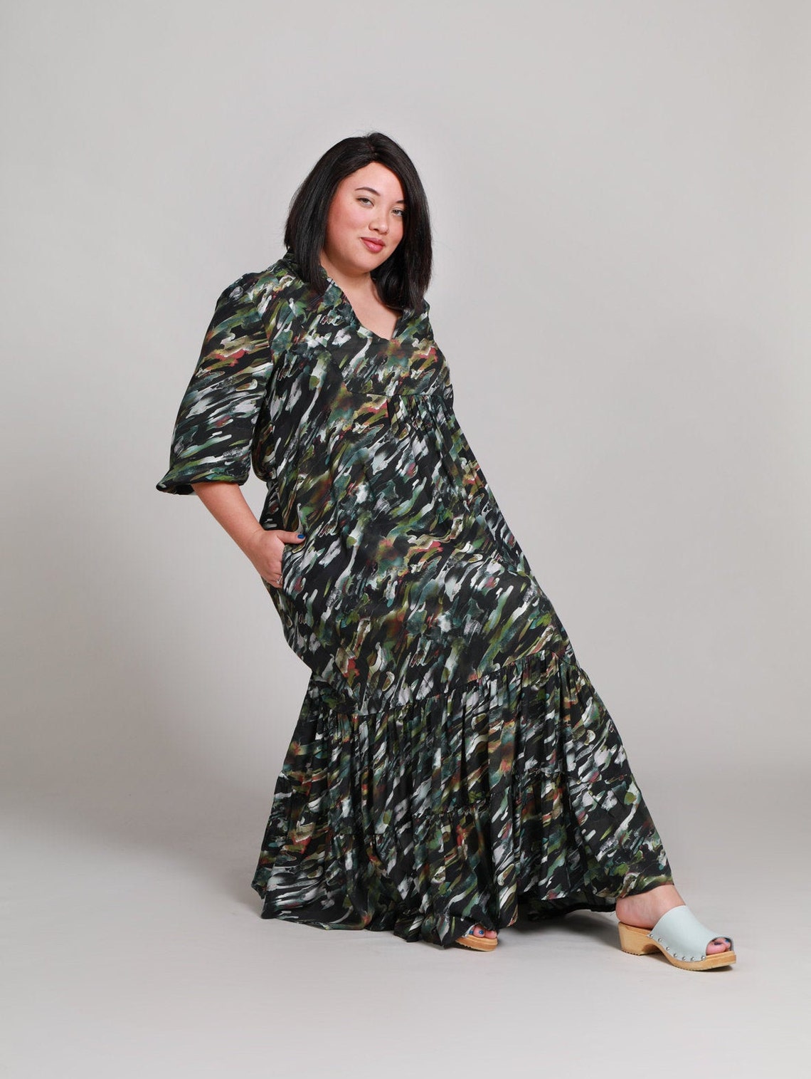 Earth colors print maxi dress with Pockets Plus Size Long Etsy