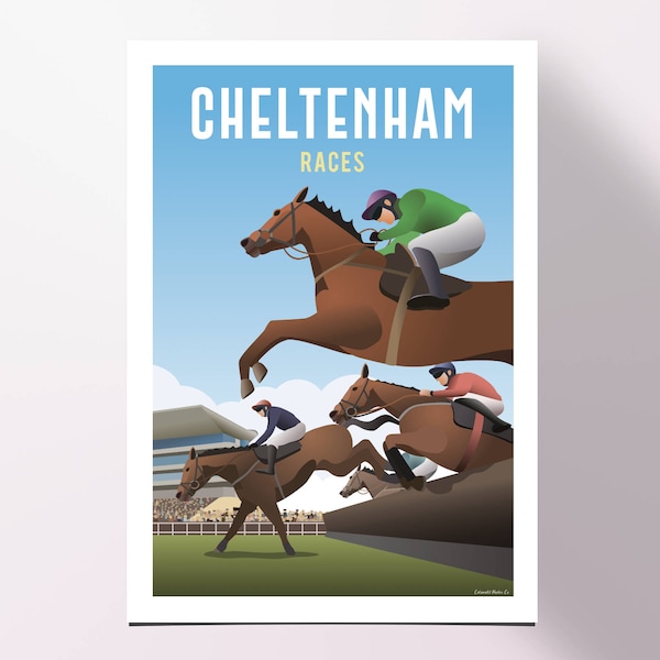 Cheltenham Races Poster / Gloucestershire Art Print / Horse Racing Racecourse / Home Decor / Travel Gift / Railway Poster