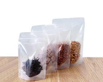 Single Material Recyclable Clear Stand Up Pouch with Zipper (100 pcs). Eco-Friendly Packaging for Sustainable Living and Fresh Food Storage.