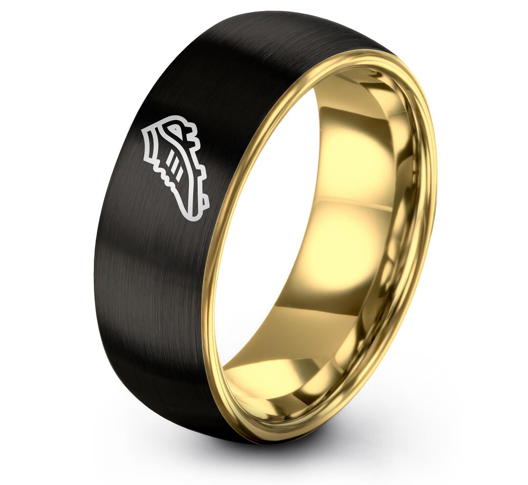 Soccer Cleat Ring - Gift for Soccer Player - Tungsten Ring Black Gold ...