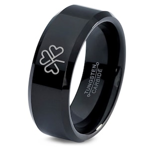 Lucky Shamrock Leaf Ring - Heart Love Ring - Damestrouwring - Zwarte wolfraamcarbide ringen voor heren - Damesringen - Cadeau-ideeën voor vriendin