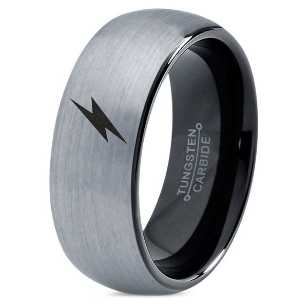Silver Engraved Lightning Bolt Ring, Engagement Gifts For Couple, Tungsten Black Rings For Men, Best Gifts For Her, Gift For Boyfriend