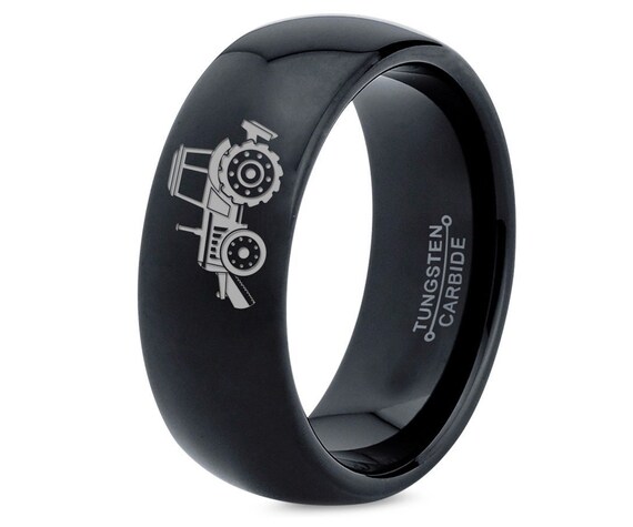 Tractor Ring | Ring For Farmer | Dome Tungsten Black Ring | Engagement Ring | Men's Tungsten Rings 8mm | Gift For Dad | Gifts For Her