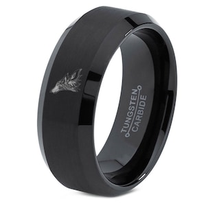 Men&#39;s Wolf Ring | Black Wedding Bands For Men | Tungsten Band Women | Rings For Her | Unique Valentine Gift | Gifts For Anniversary