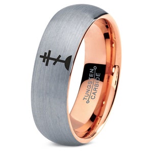 Eastern Orthodox Church Ring, Mens Wedding Band Tungsten, Laser Engraved Ring, Gray and Rose Gold Ring, Wedding Gifts, Gifts For Best Friend