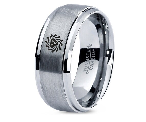 Tungsten Men's Wedding Band Ring – 8mm Comfort Fit, Grey Brushed Center With Gold Bevel Edges - View #10