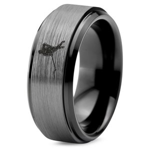 Mens Ice Hockey Ring, Hockey Player Ring, Tungsten Ring Black, Laser Engraved Ring, Engagement Ring For Women, Gifts For Her, Gifts For Him