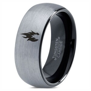Fire Flame Ring, Flame Statement Rings, Wedding Band Sets, Tungsten Men Rings, Black and Grey Ring, Boyfriend Anniversary Gifts For Him