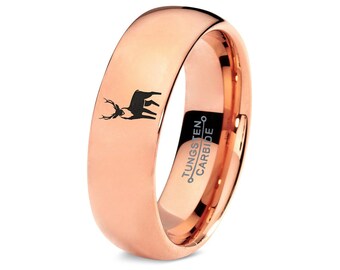 Gifts For Women | Animal Deer Ring | Rose Gold Ring Men | Personalized Tungsten Rings For Men | Engraved Band | Engagement Ring | 7mm Ring