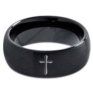 Black Christian Holy Cross Ring - Dome Wedding Band - Cute Tungsten ...