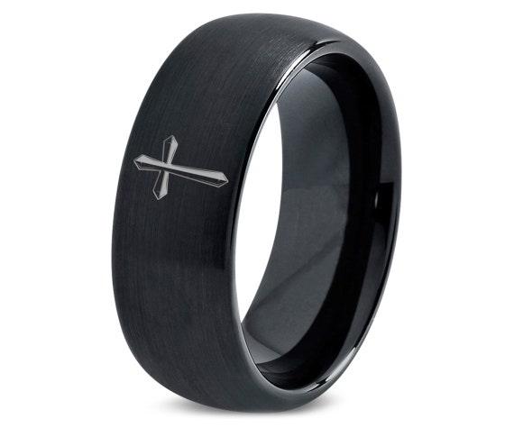 Black Christian Holy Cross Ring Dome Wedding Band Cute - Etsy