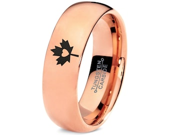 Canadian Ring - Maple Leaf Ring - Mens Wedding Band - Tungsten Band - Rose Gold Rings For Women - Promise Ring For Friend - Gift For Men