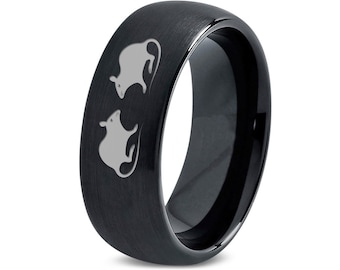 Rat Mouse Ring, Animal Lover Jewelry, Tungsten Women&#39;s Ring, Engraved Ring, Unique Engagement Ring, Couple Gifts, Best Friend Gifts