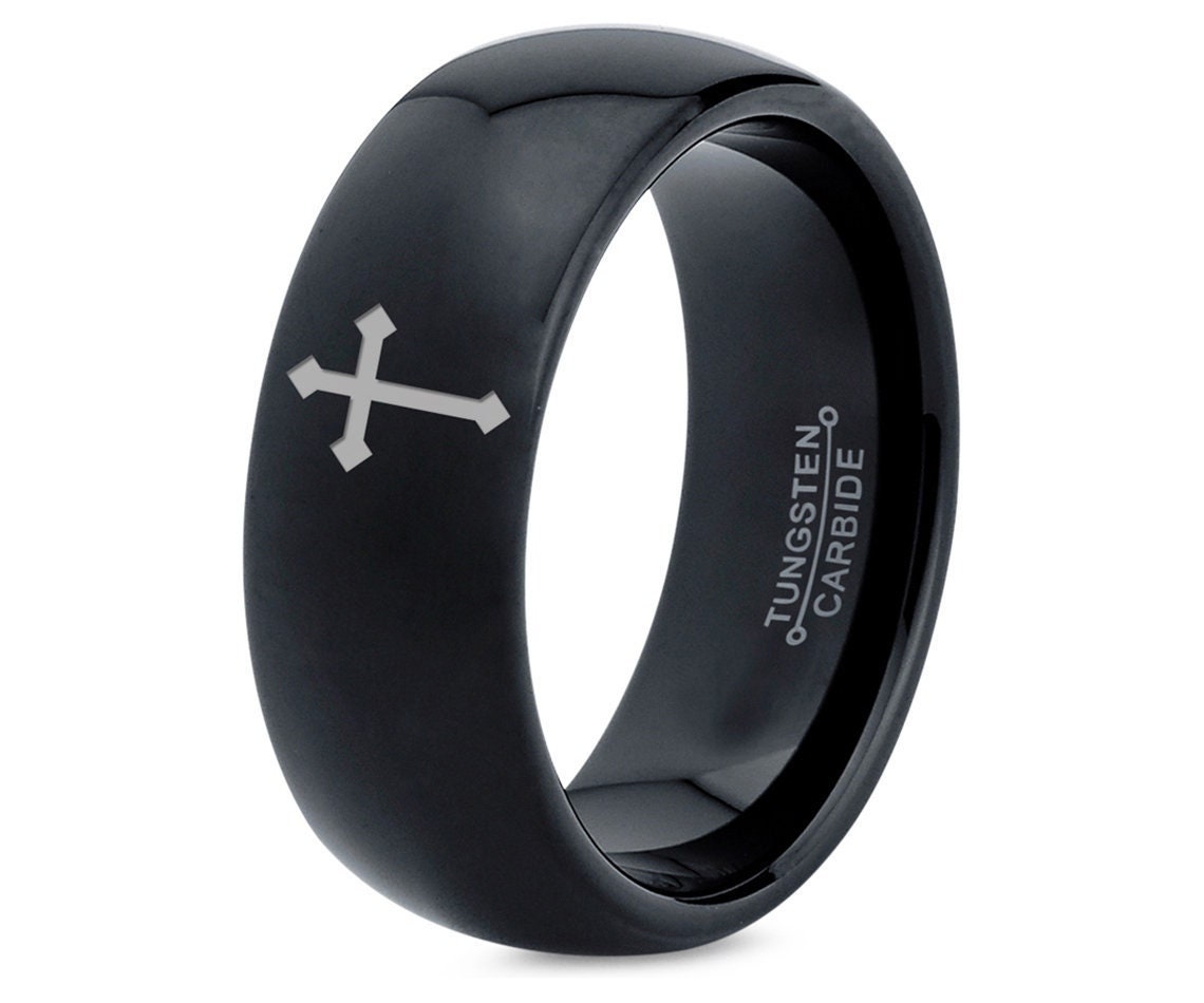 Christian Ring Black Cross Ring Engraved Ring Black Wedding