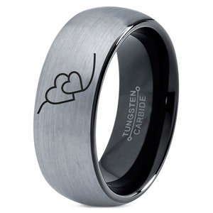 Paar hart liefdesring - beloftering heren - moeder cadeaus - grijze wolfraamring - koepel geborstelde ring - verlovingscadeaus - Valentijnsdag voor hem