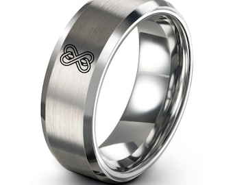 Gift for Minimalist Decor Fan, Infinity Symbol Ring, Mens Silver Tungsten Ring, 1 Year Anniversary Gifts for Girlfriend, Wedding Ring Sets