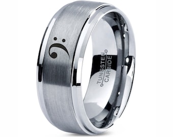 Bass Clef Note Ring,Music Ring For Wedding,Matching Tungsten Wedding Bands,Fancy Tungsten Band,Rings For Women,Rings For Men,Valentine Gift