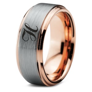 Anillo con inicial personalizado, anillo gótico personalizado, joyería gótica para hombre y mujer, anillo con letra inglesa antigua, juego de anillos de tungsteno de oro rosa para pareja
