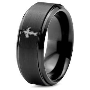Holy Trinity, Holy Cross Wedding Ring, Men Wedding Ring, Tungsten Rings, Ring For Men Matte Finish, Confirmation Gift, Dad Christmas Gift