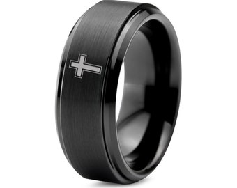 Holy Trinity, Holy Cross Wedding Ring, Men Wedding Ring, Tungsten Rings, Ring For Men Matte Finish, Confirmation Gift, Dad Christmas Gift