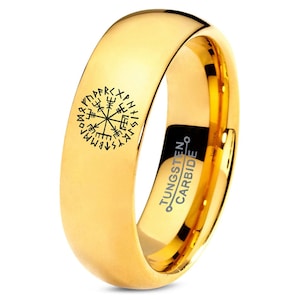 Vegvisir Viking Compass Ring | 18K Gold Wedding Bands | Gold Plated Tungsten Rings | Promise Rings| Engagement Rings | Gifts For Men