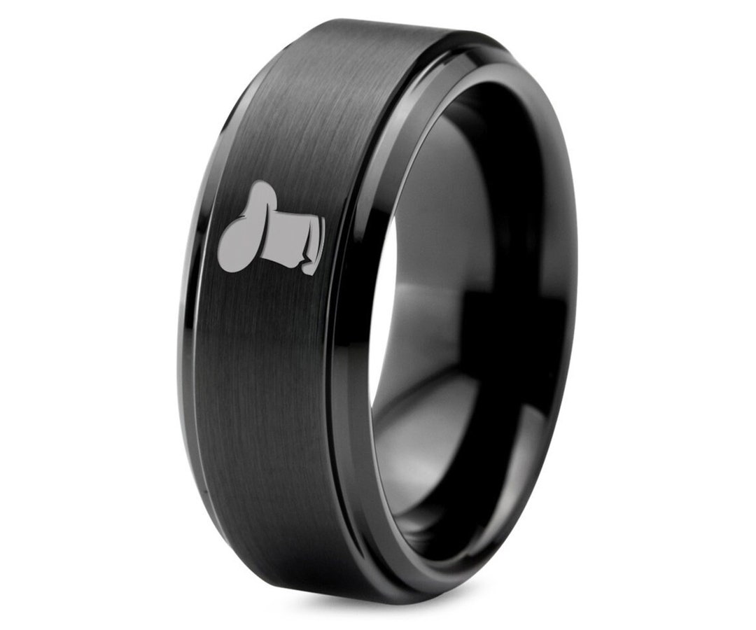 Chef Cook Hat Ring | Brushed Mens Wedding Band Black | Tungsten Rings ...